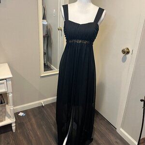 Connected Apparel Black Dress with Long sheer overlay and beaded bodice, Size 10